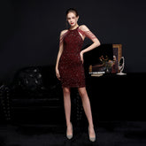 Sexy High Neck Fringe Cocktail Mini Dress - FashionByTeresa